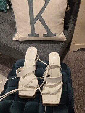 Boss White Strappy Square-Toe Heel Sandals